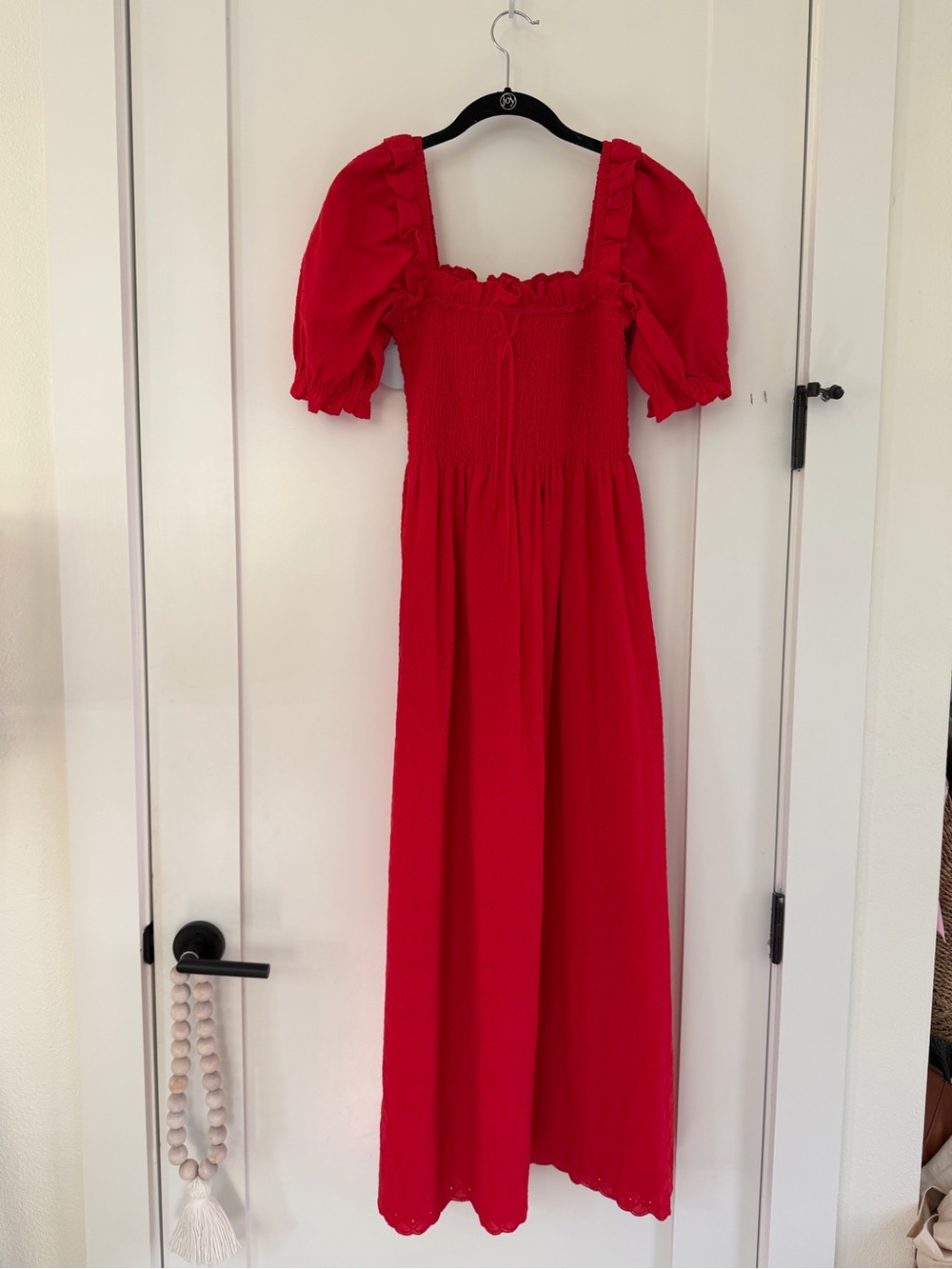 NWT / Hill House Scarlett Midi Nap Dress in Red Daisy Check Eyelet